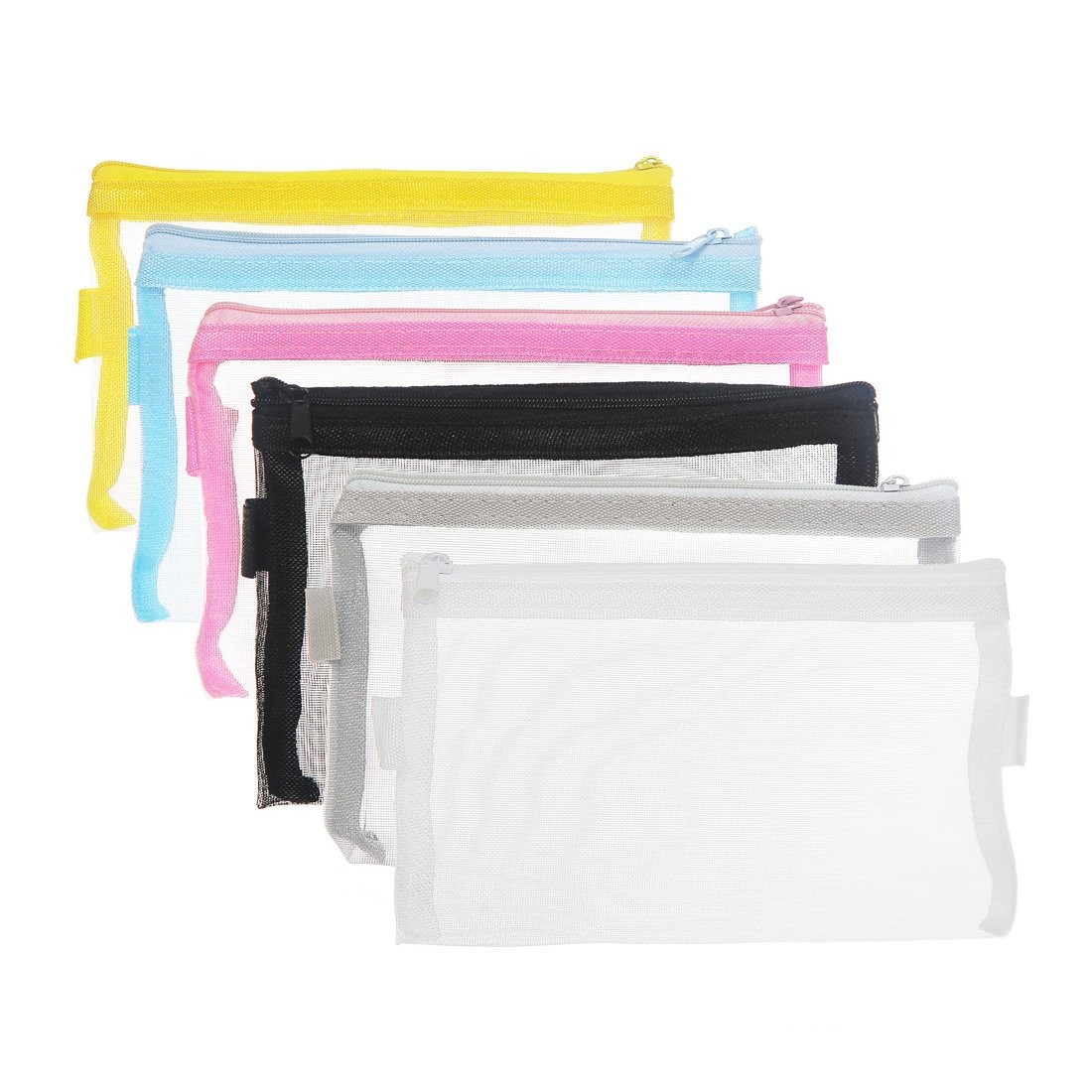 6 PCS White Zipper Files Bag Transparent Mesh Documents Pocket Pouch A5 Size