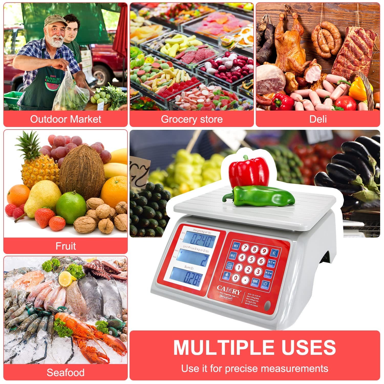 CAMRY Waterproof Commercial Food Scale IPX7 66lb / 30kg Digital Price Computi…