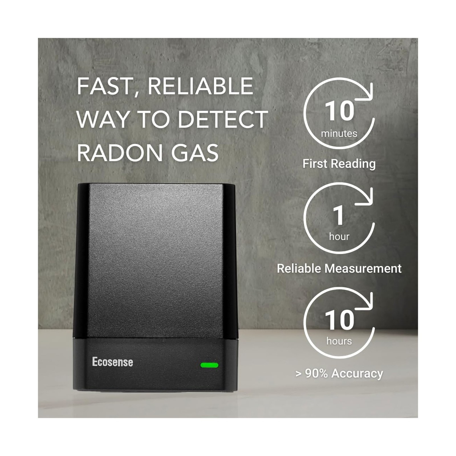 Ecosense EQ100 EcoQube, Digital Radon Detector, Fast Capture of Fluctuating L…