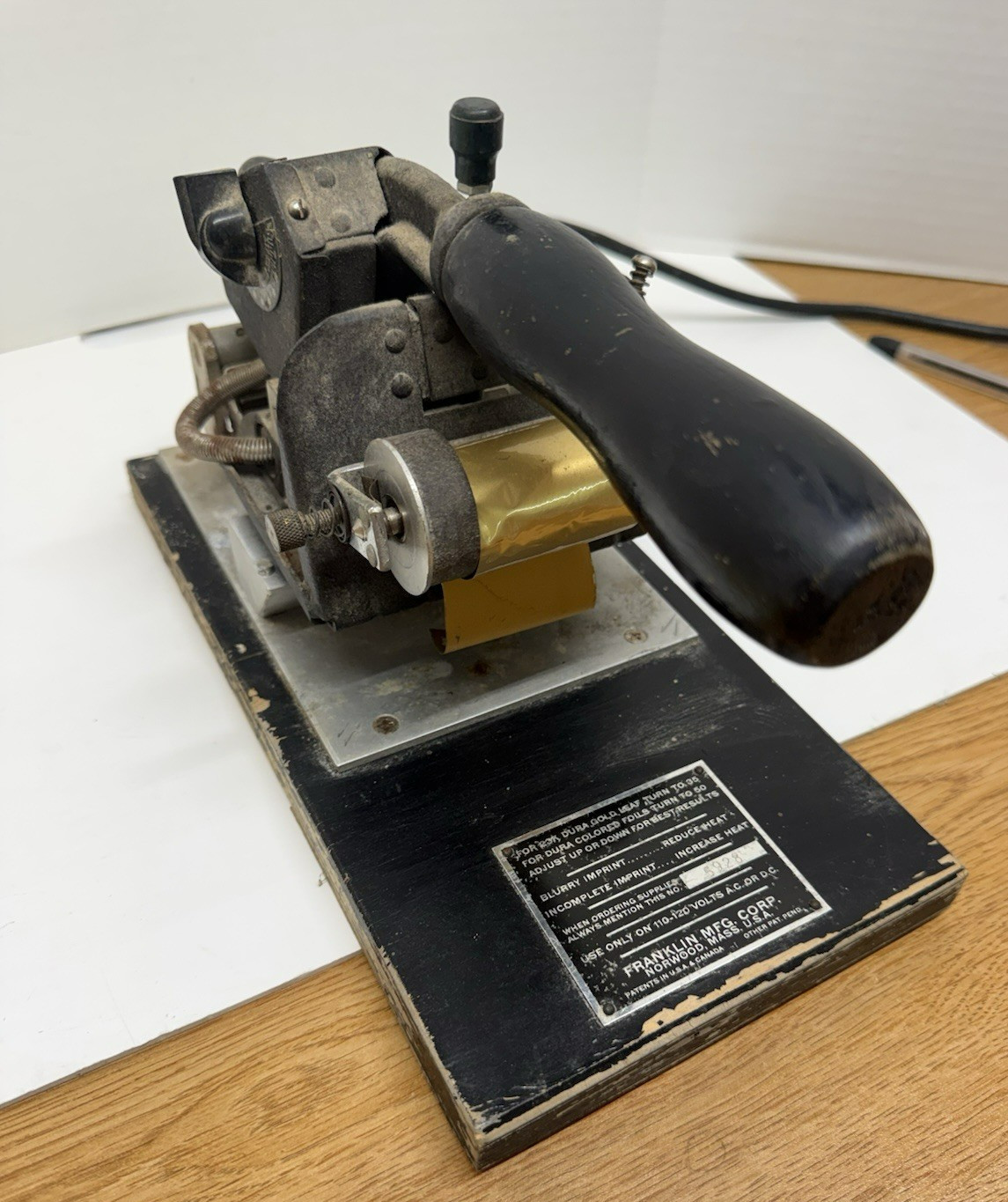 Vintage FRANKLIN SIGNET EMBOSSING HOT FOIL STAMP MACHINE