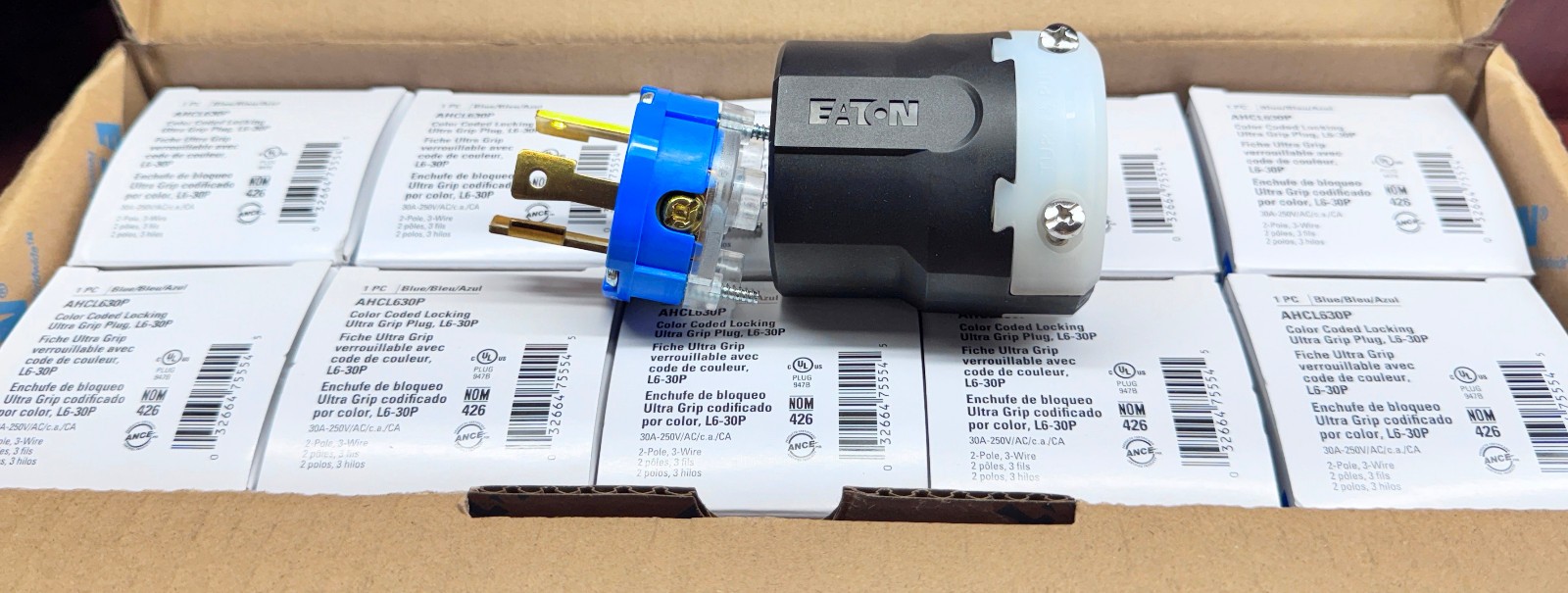 Eaton AHCL630P 30A 250V Blue Black Twist Lock Plug L6-30P Ultra Grip Industrial