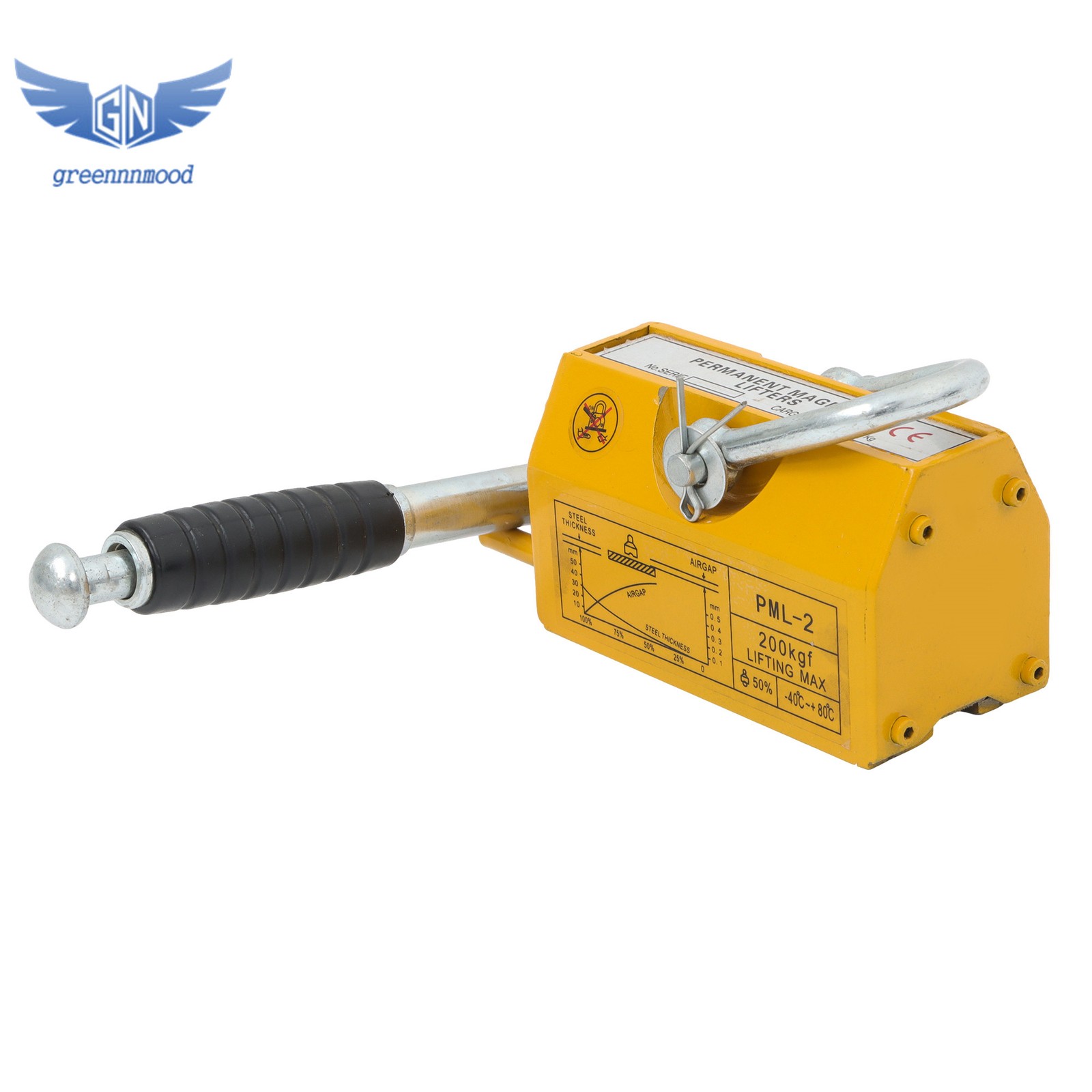Magnetic Lifter Lifting Magnet Hoist 440lbs / 200 kg 2.5 Safety Factor Yellow