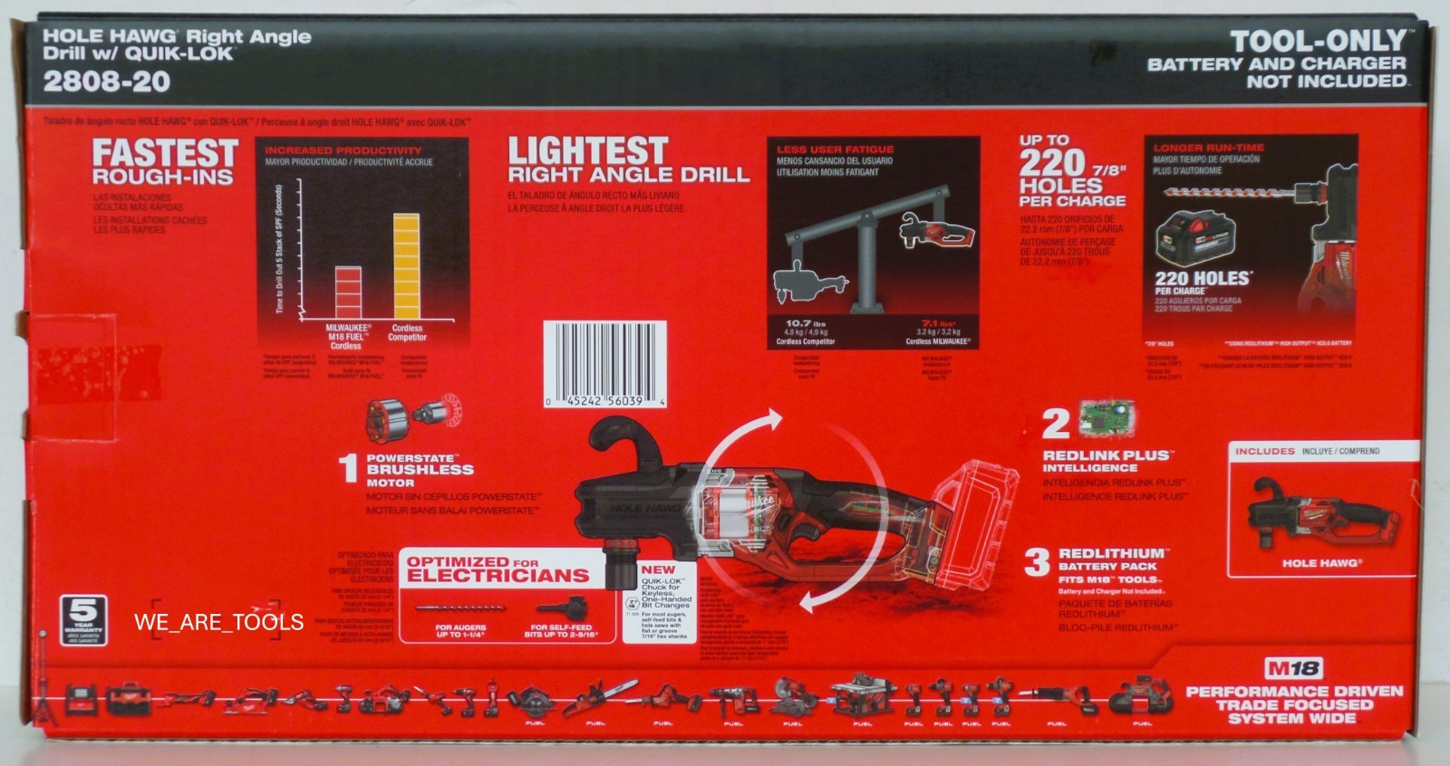 NEW BOXED Milwaukee M18 FUEL 2808-20 7/16″ Hole Hawg Right Angle Drill QUIK-LOK