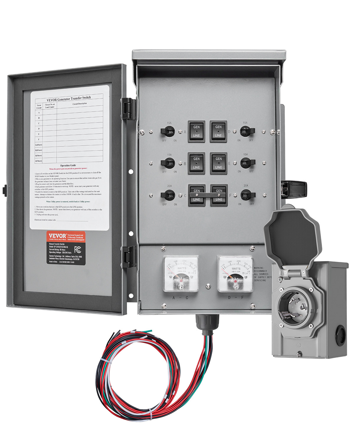 VEVOR Manual Transfer Switch 30A Generator Transfer Switch Kit NEMA 3R 7500W