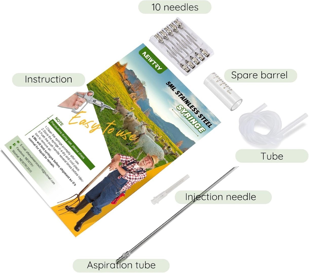 Jeringa de vacuna ajustable para animales bovinos, porcinos y ovinos, Bobino