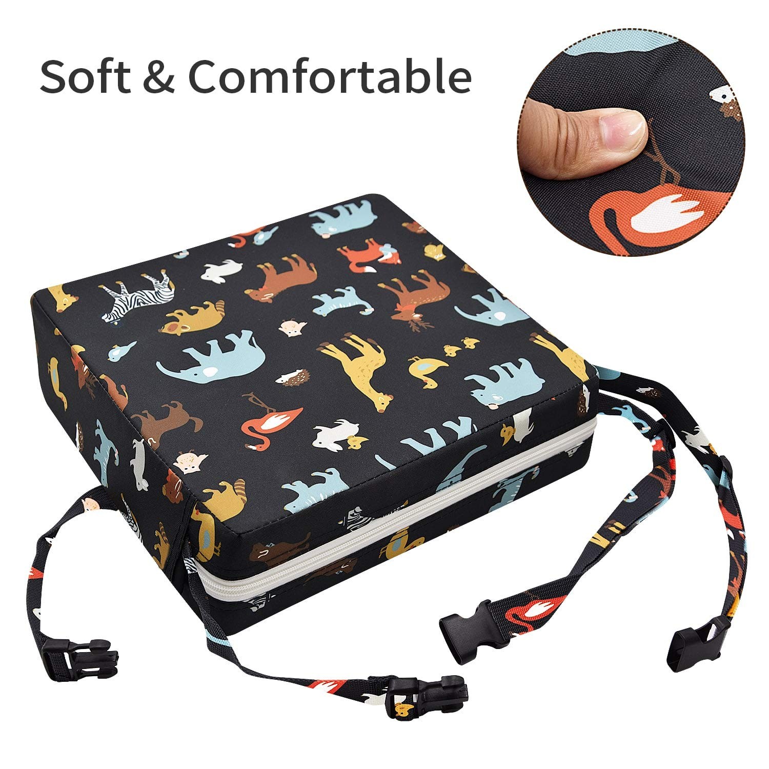 Toddler Booster Seat Dining, Washable Canvas, 2 Straps Safety Buckle