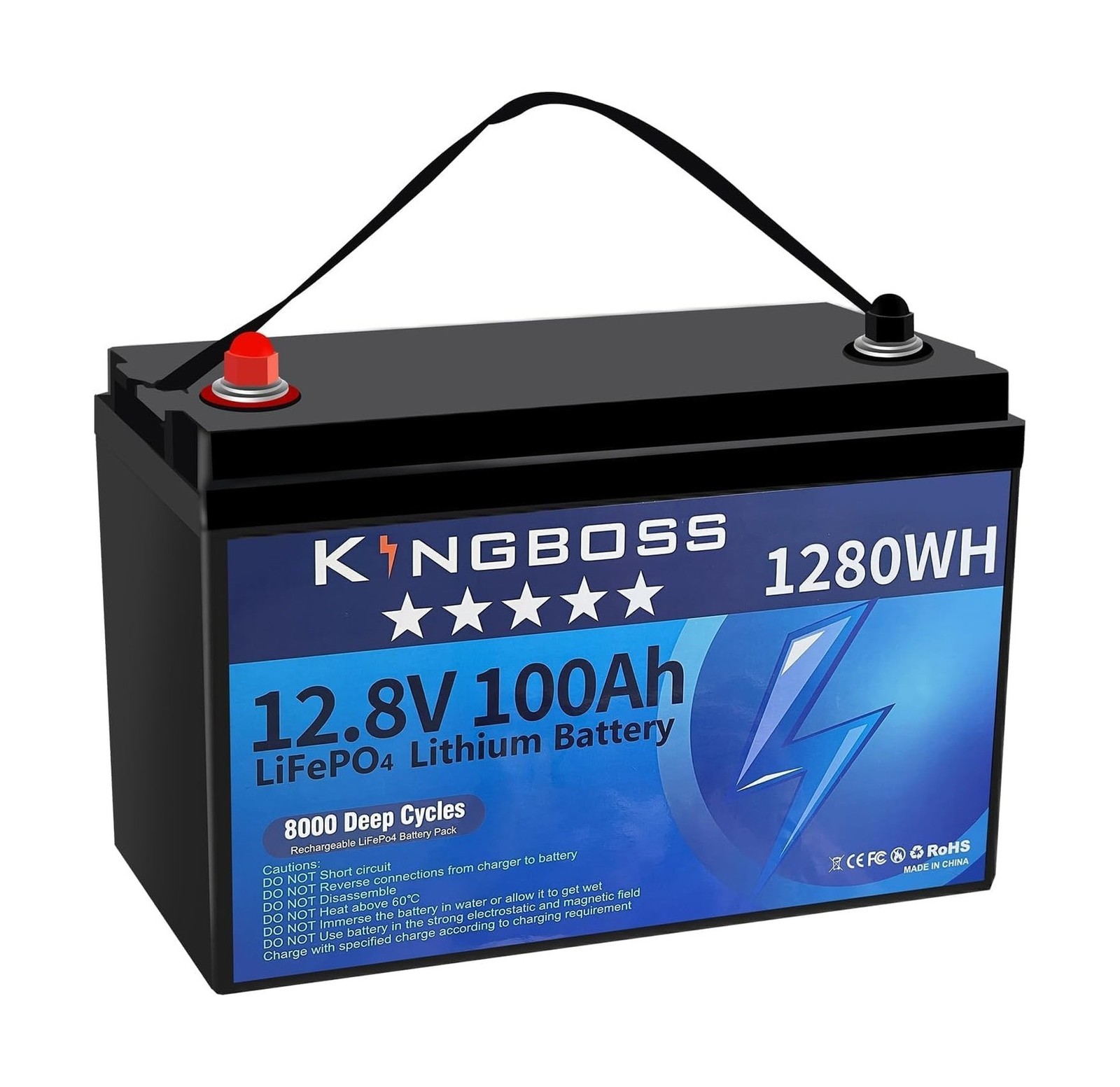 Kingboss 12V 100Ah LiFePO4, Lithium Battery 15000 Deep Cycles Lithium Iron Ph…