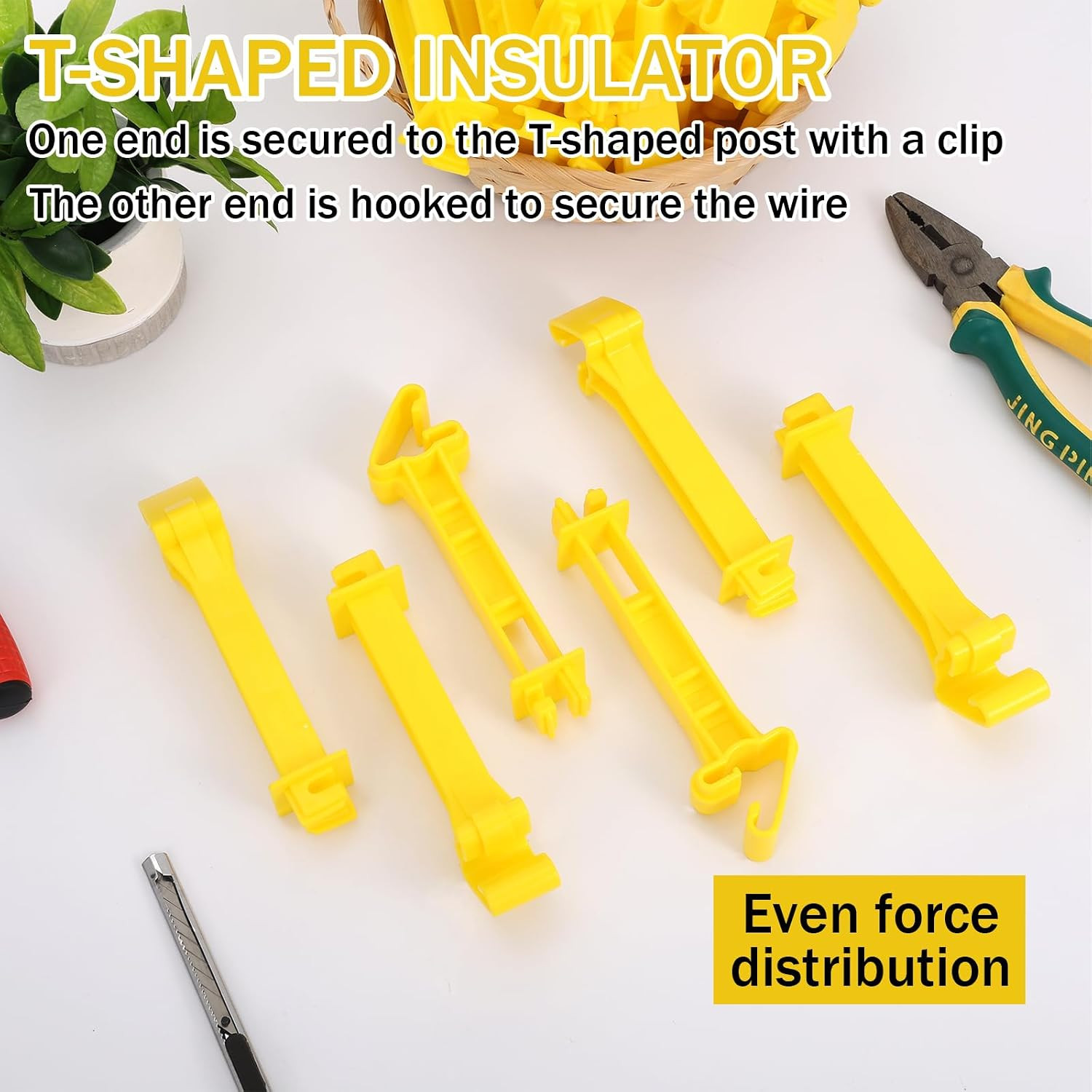 100 Pack T Post Insulators – 5 Inch Yellow Plastic Electric Fence Insulators, Sn