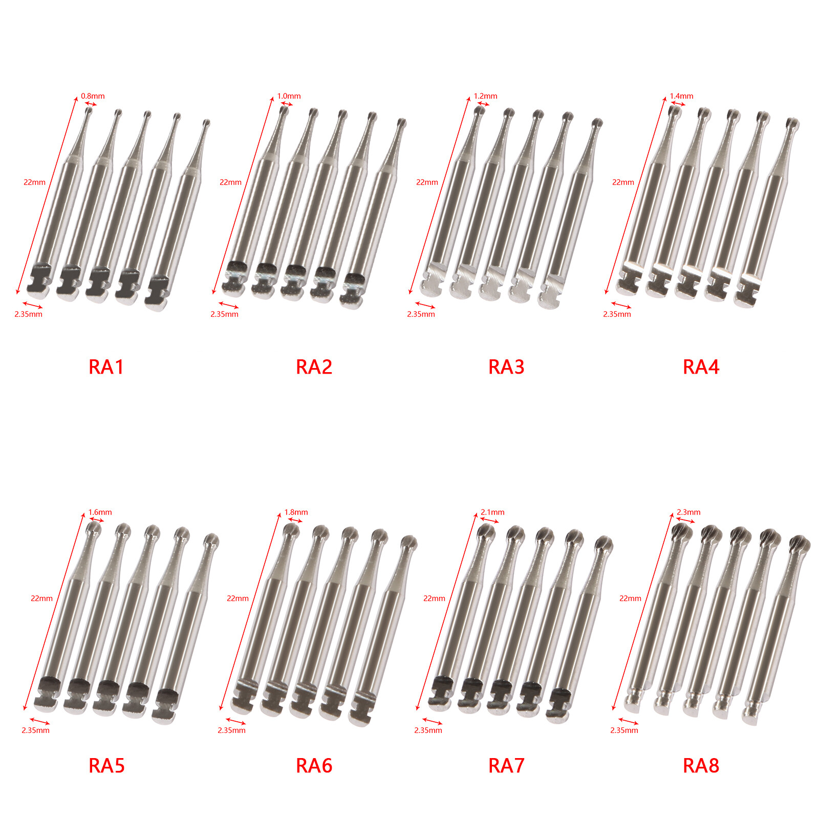 1-10 Dental Round Carbide Burs For Slow Speed Contra Angle Latch Type RA #1-8