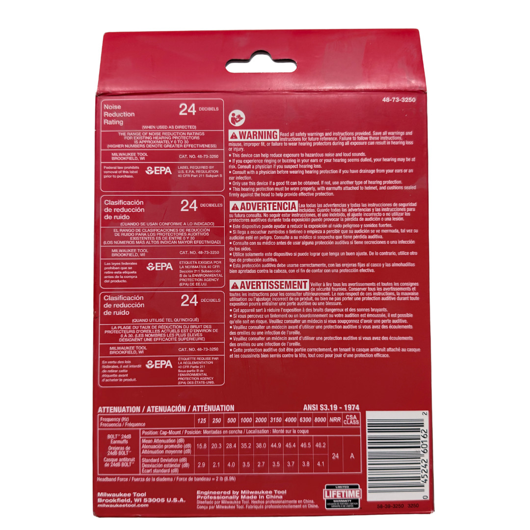 Milwaukee 48-73-3250 BOLT Earmuffs 24dB Helmet Hard Hat Hearing Protection
