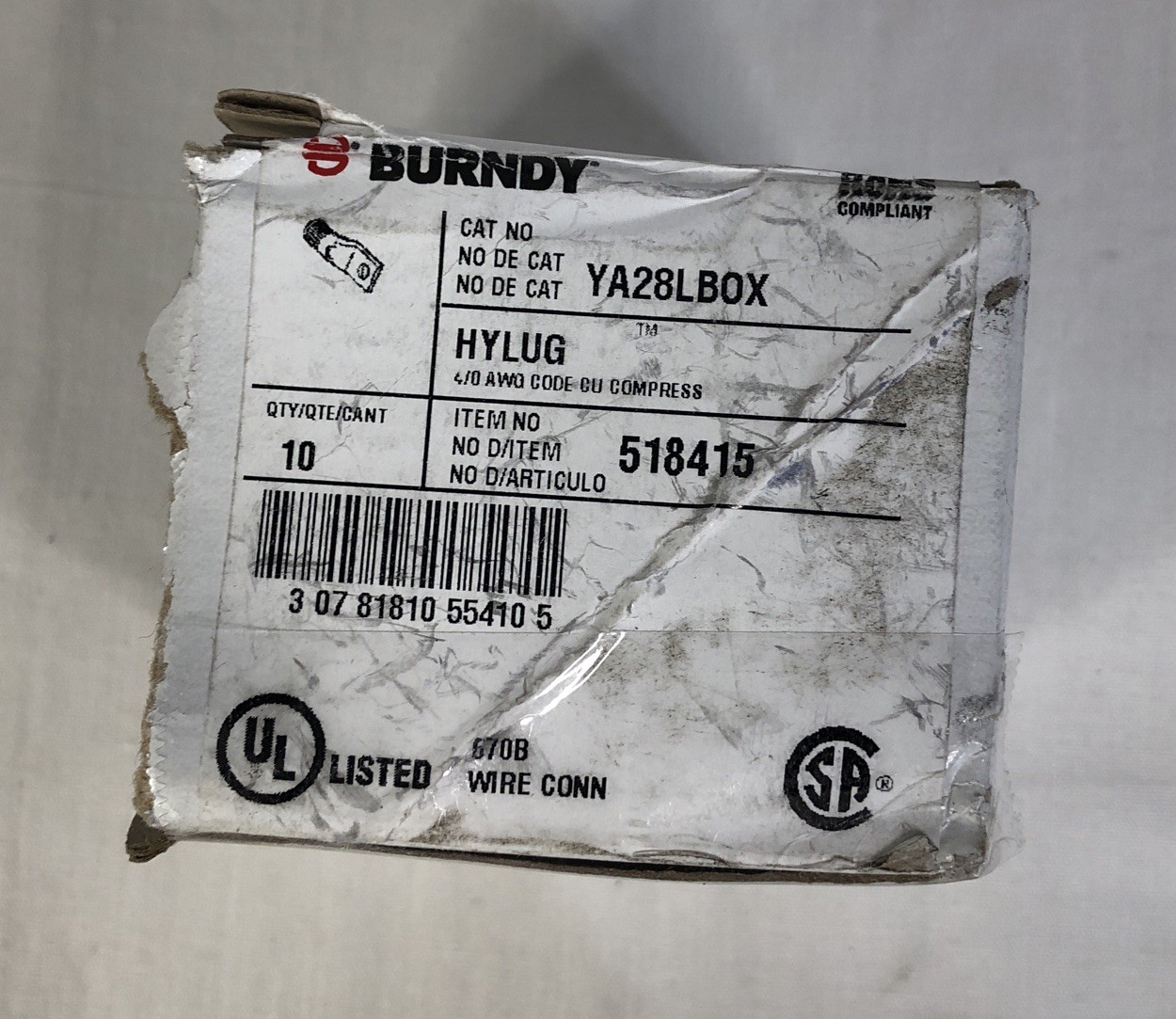 Lot of 10 Burndy Purple Die 15 N200 4/0 AWG Copper Compression Lug