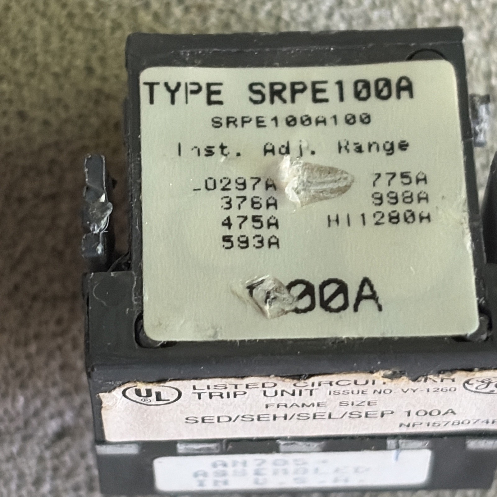 General Electric GE SRPE100A100 Breaker Trip Unit 100A SED SID SIH SSEP used