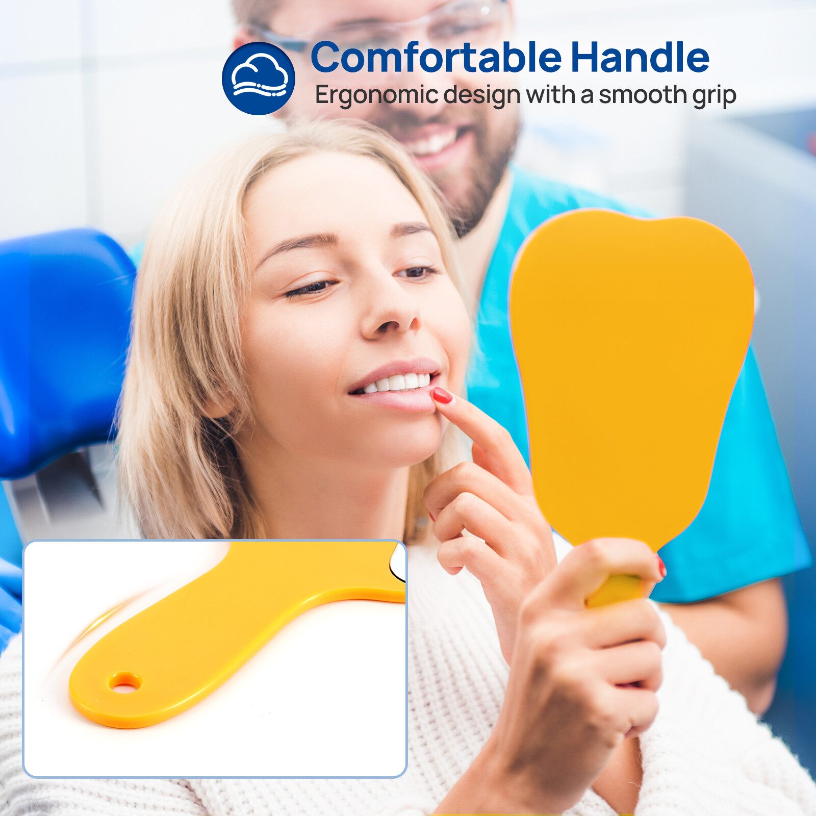 JMU 2Pcs Dental Tooth Shaped Mirror Handheld Molar Tooth-shape Patient Face
