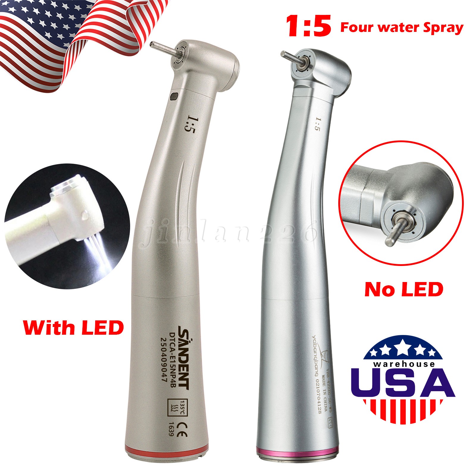 Dental 1:5 Increasing Handpiece Contra Angle LED For NSK Electric Motor E-Type