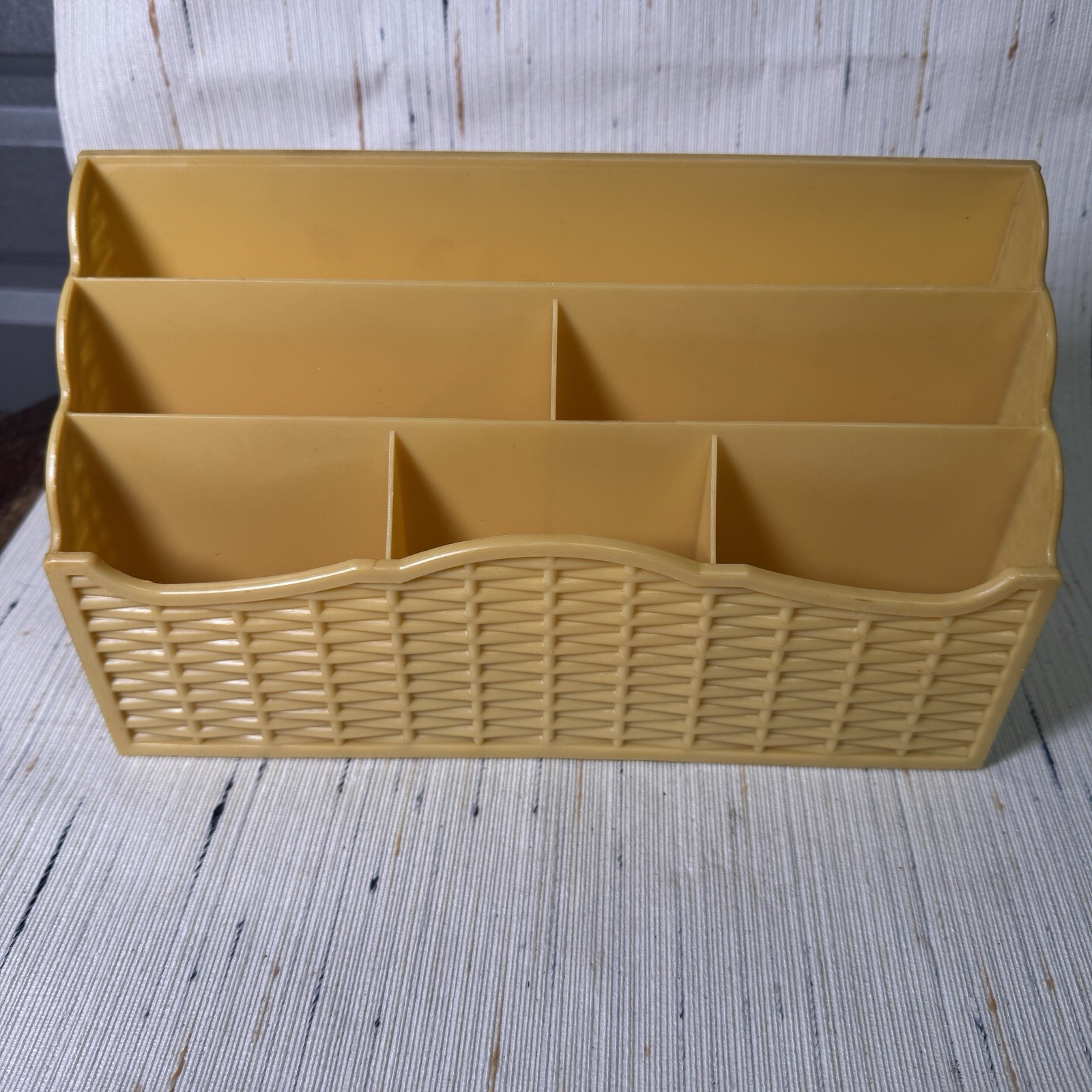 Plastic Desk Organizer Action Industries Cheswick USA Golden Yellow Woven VTG