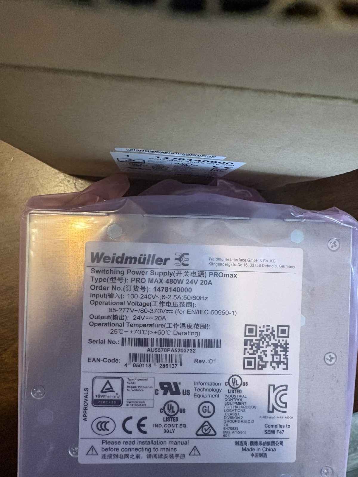 1pcs Weidmuller PRO MAX 480W 24V 20A 1478140000 Switching Power Supply