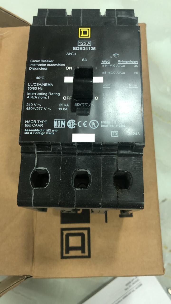 Square D EDB34125 125 Amp 3 Pole Circuit Breaker