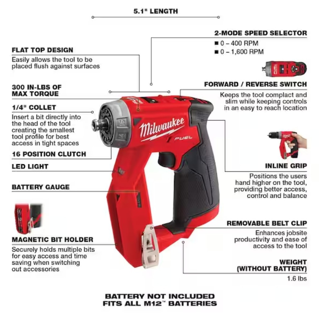 NEW Milwaukee M12 FUEL Drill/Driver 2505-20 (Tool Only) *** NO ATTACHMENTS ***