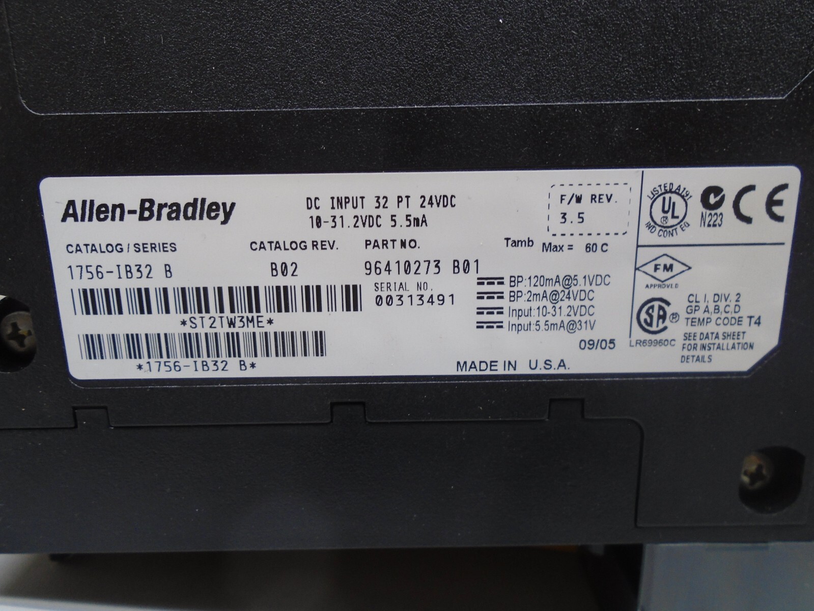 Allen Bradley 1756-IB32 Controllogix DC Input 1756-1B32 W159