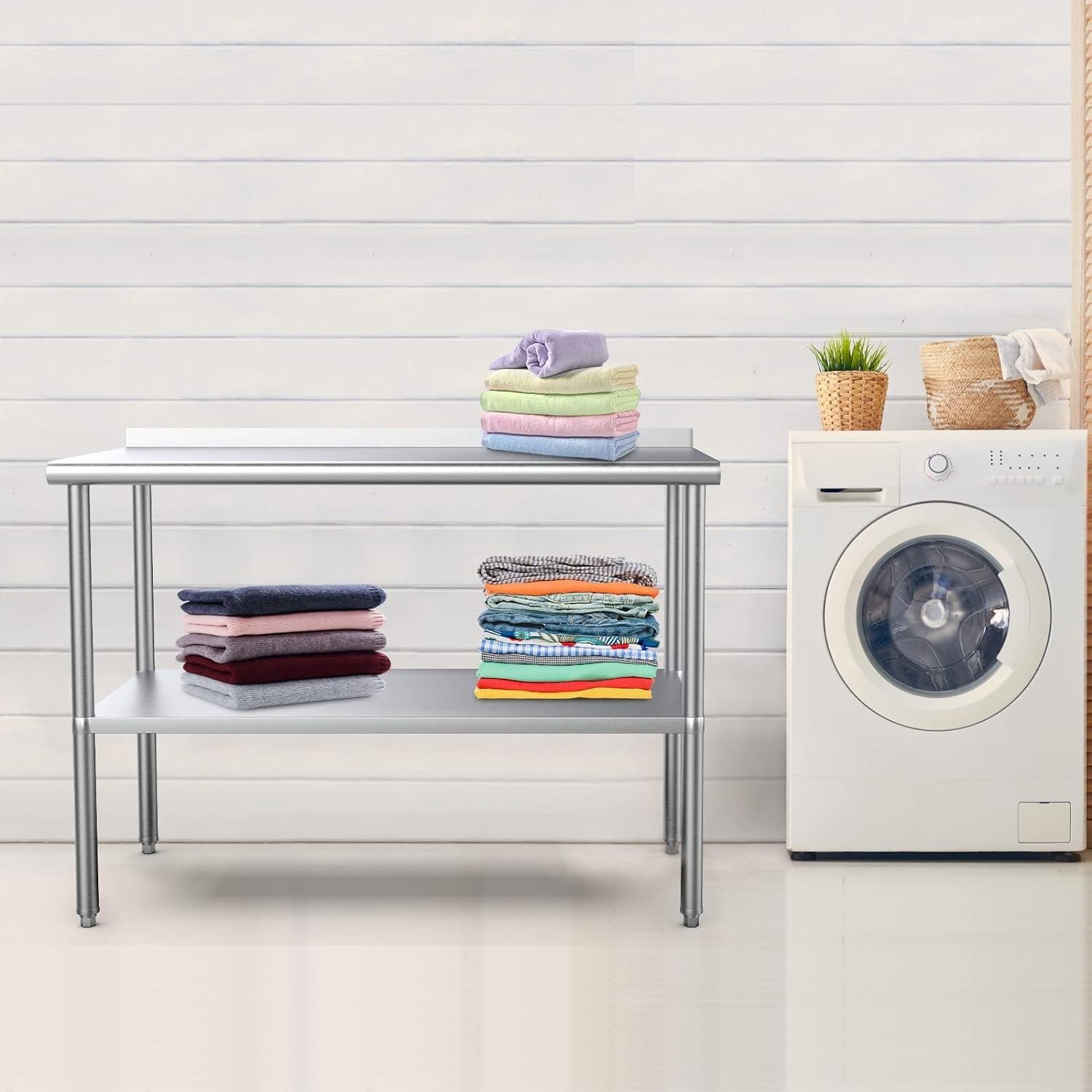 60» x 24» Stainless Steel Table for Prep & Work with Backsplash for Kitchen
