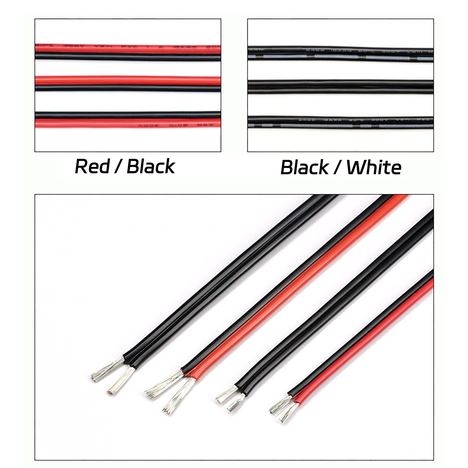 Twin 2 Core Flexible PVC Wire Cable 16/18/20/22/24/26/28/30 AWG Tinned Copper