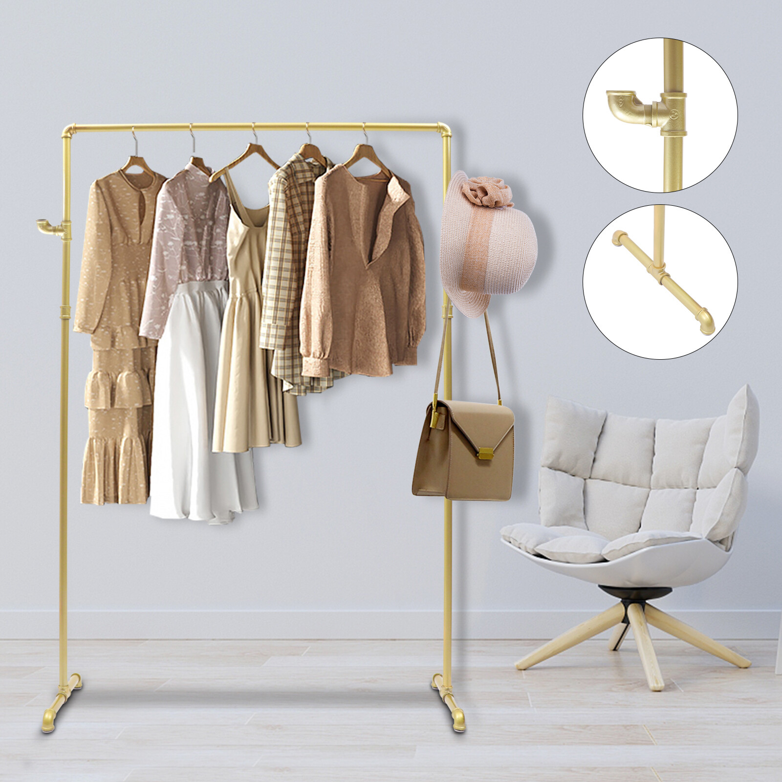 Nano?Baking?Paint 42.5in Vintage?Standing?Clothes?Rack?Portable External?Hooks