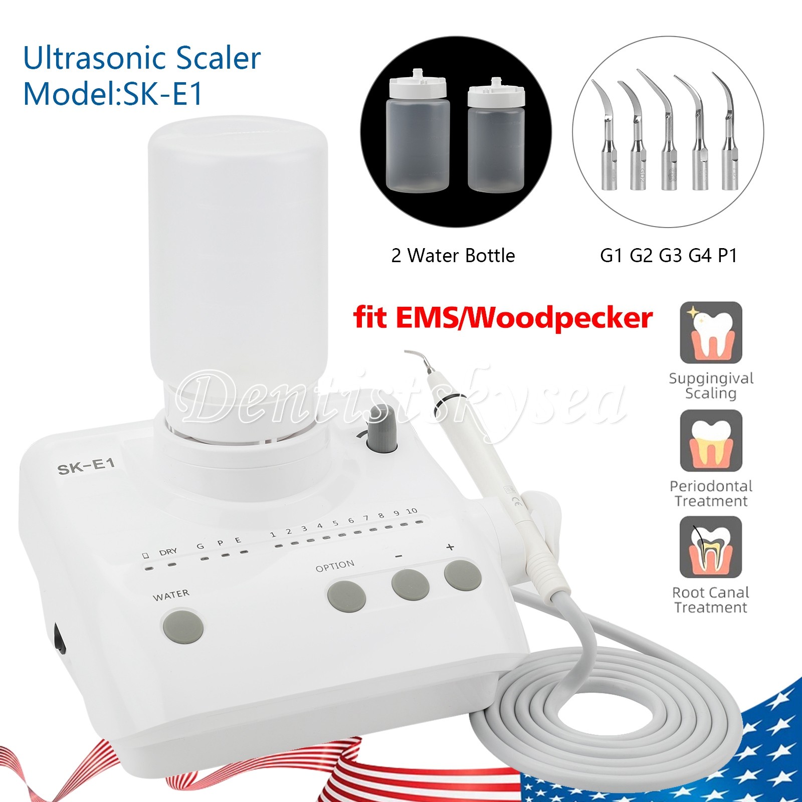 SKYSEA Dental Portable Ultrasonic Piezo Scaler 2*Bottles Tips Fit EMS Handpiece