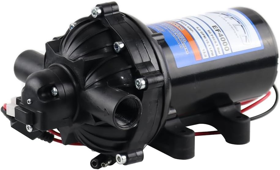 EF1000-BOX 12V Diaphragm Pump with 3/8″ Hose Barb Ports, 1.0 Gpm