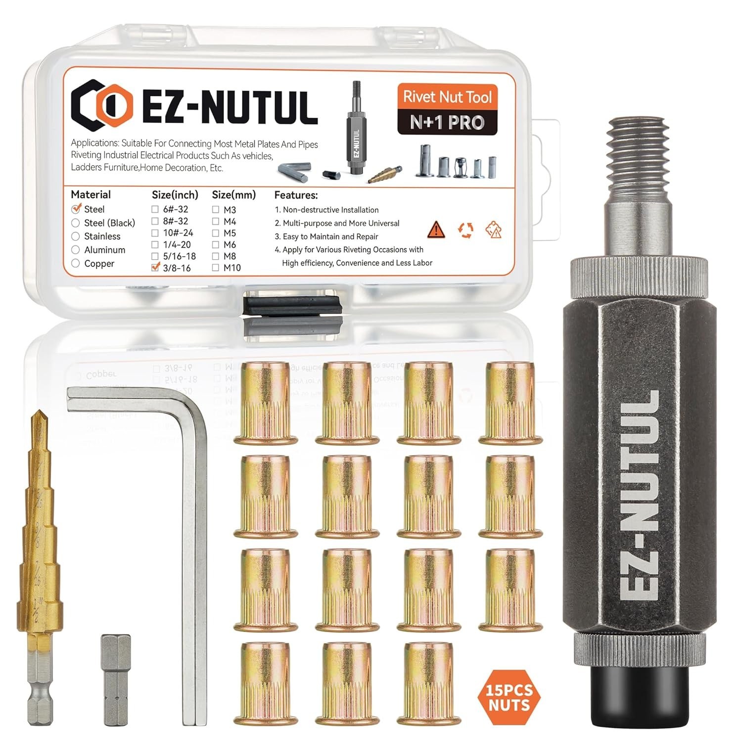 Rivet Nut Installation Tool Set Flat Head Rivnut Threaded Insert Nut Kit SAE …
