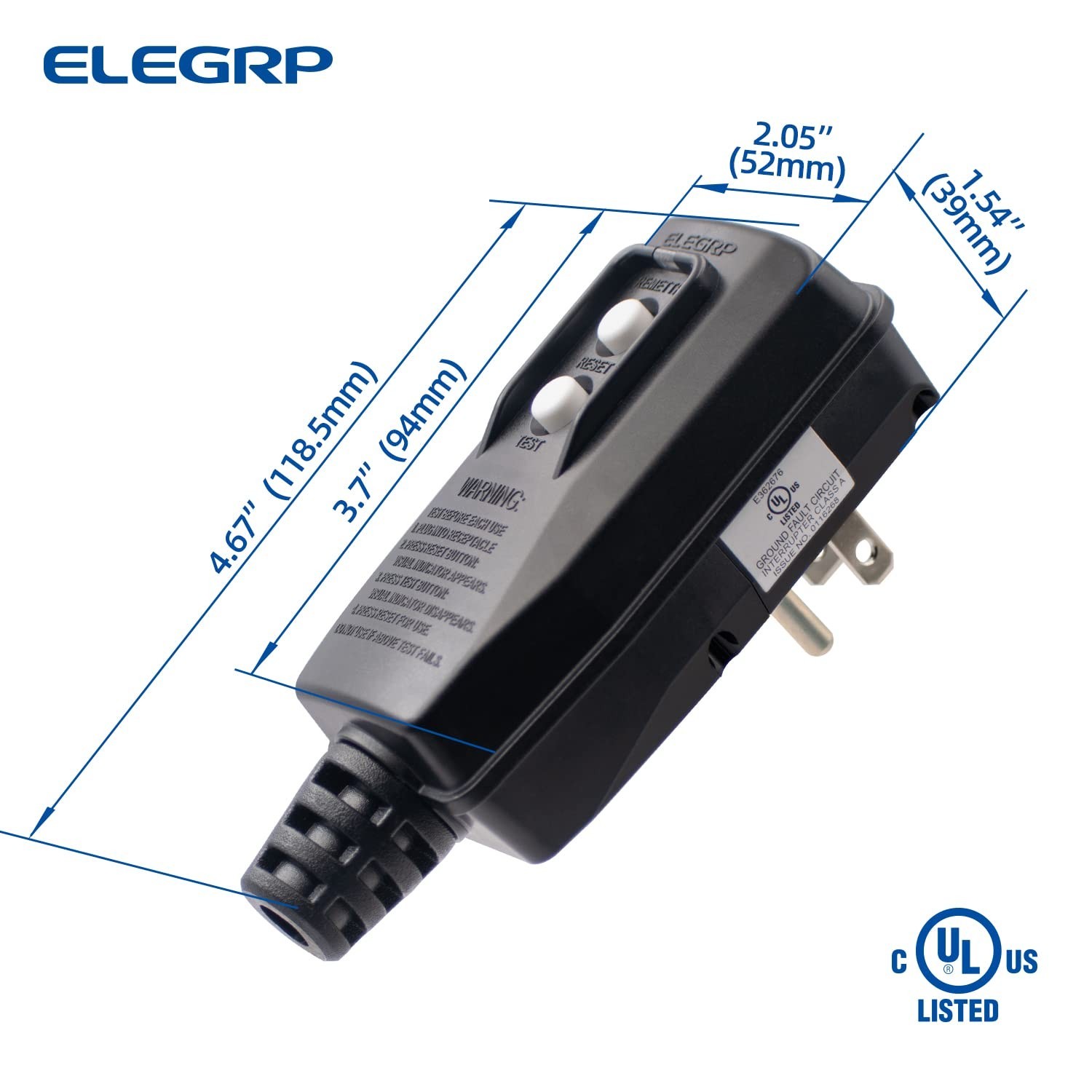 Auto-Monitoring GFCI Replacement Plug Assembly, 15 Amp, 3-Prong, UL Listed, Blac