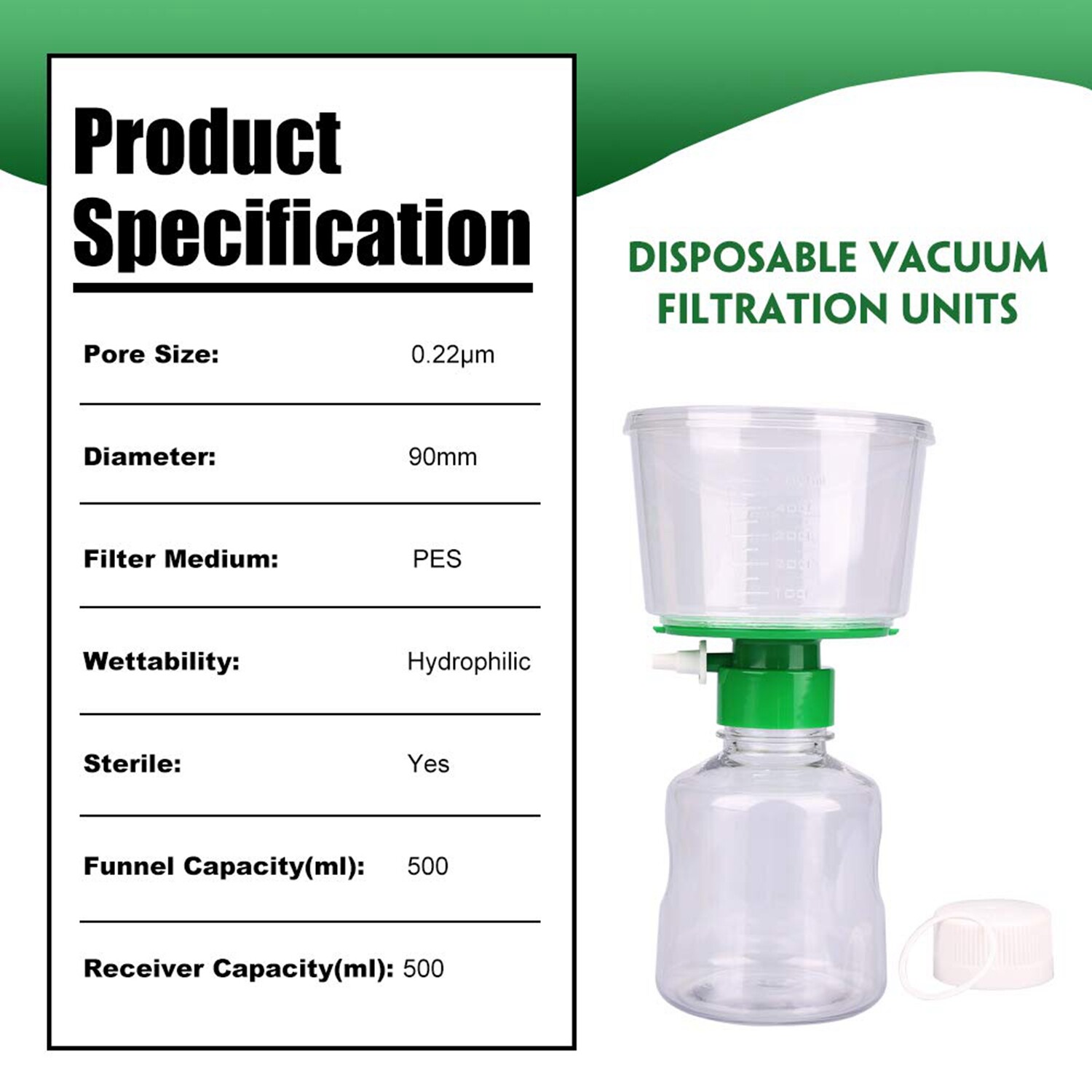 60PK Lab Polystyrene Bottle Top Vacuum Sterile Filter Graduated Clear 0.22um PES
