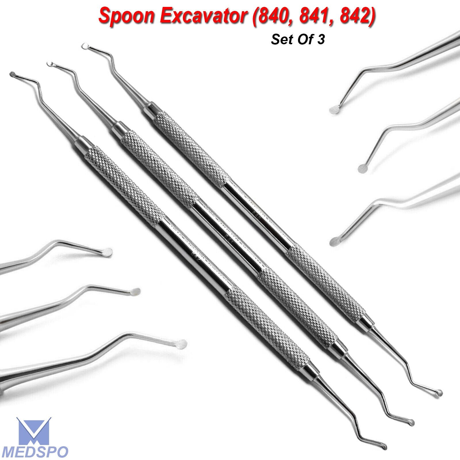 Dental Restorative Spoon Excavator Set of 3 Double Ended Surgical Instruments CE