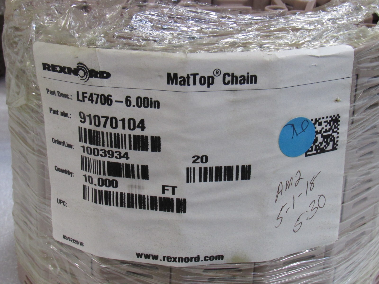 NEW REXNORD MAT TOP CHAIN LF4706-6IN 91070104 10FT