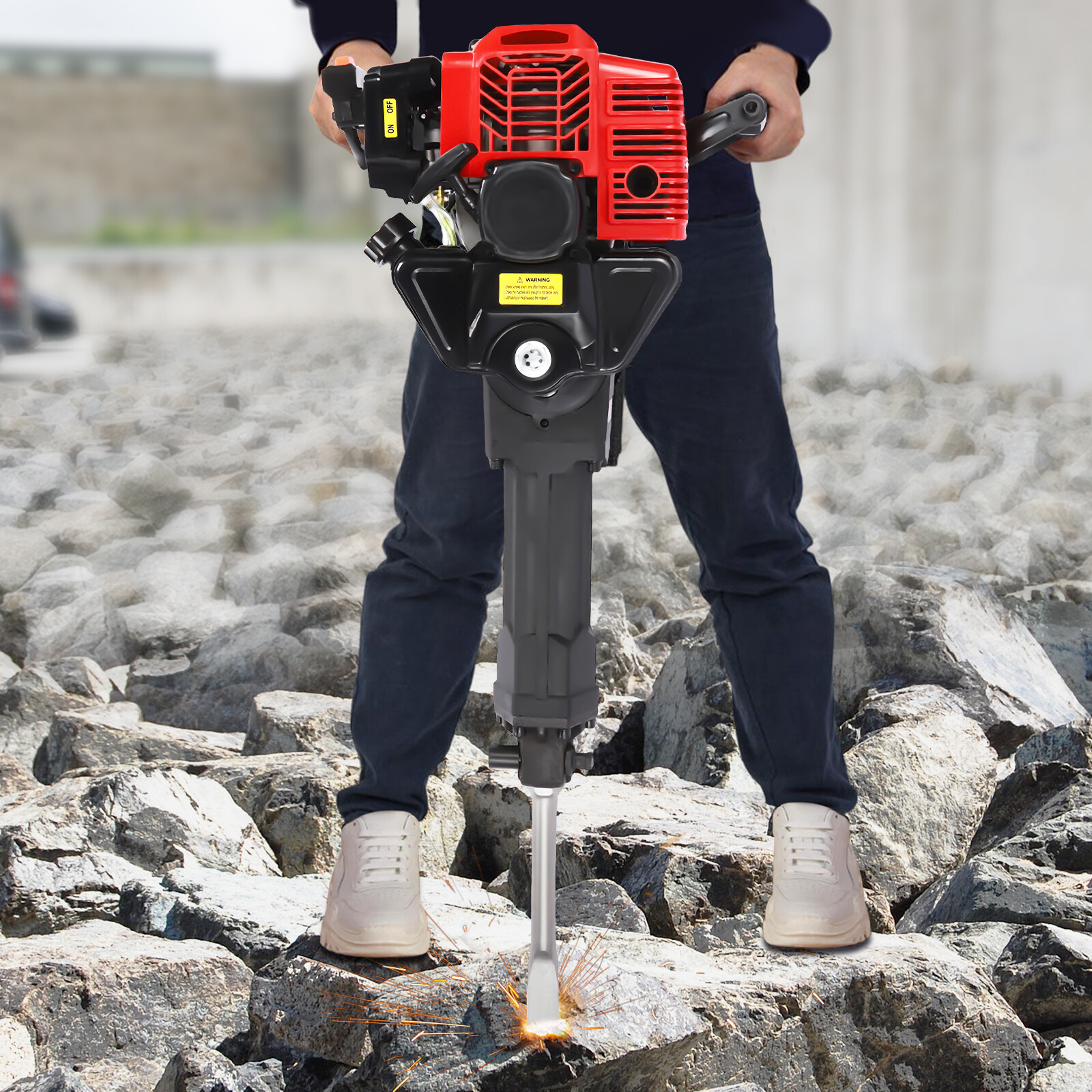 55J Gasoline?Powered Demolition Jack Hammer Concrete Breaker w/ 2 Chisel Bits