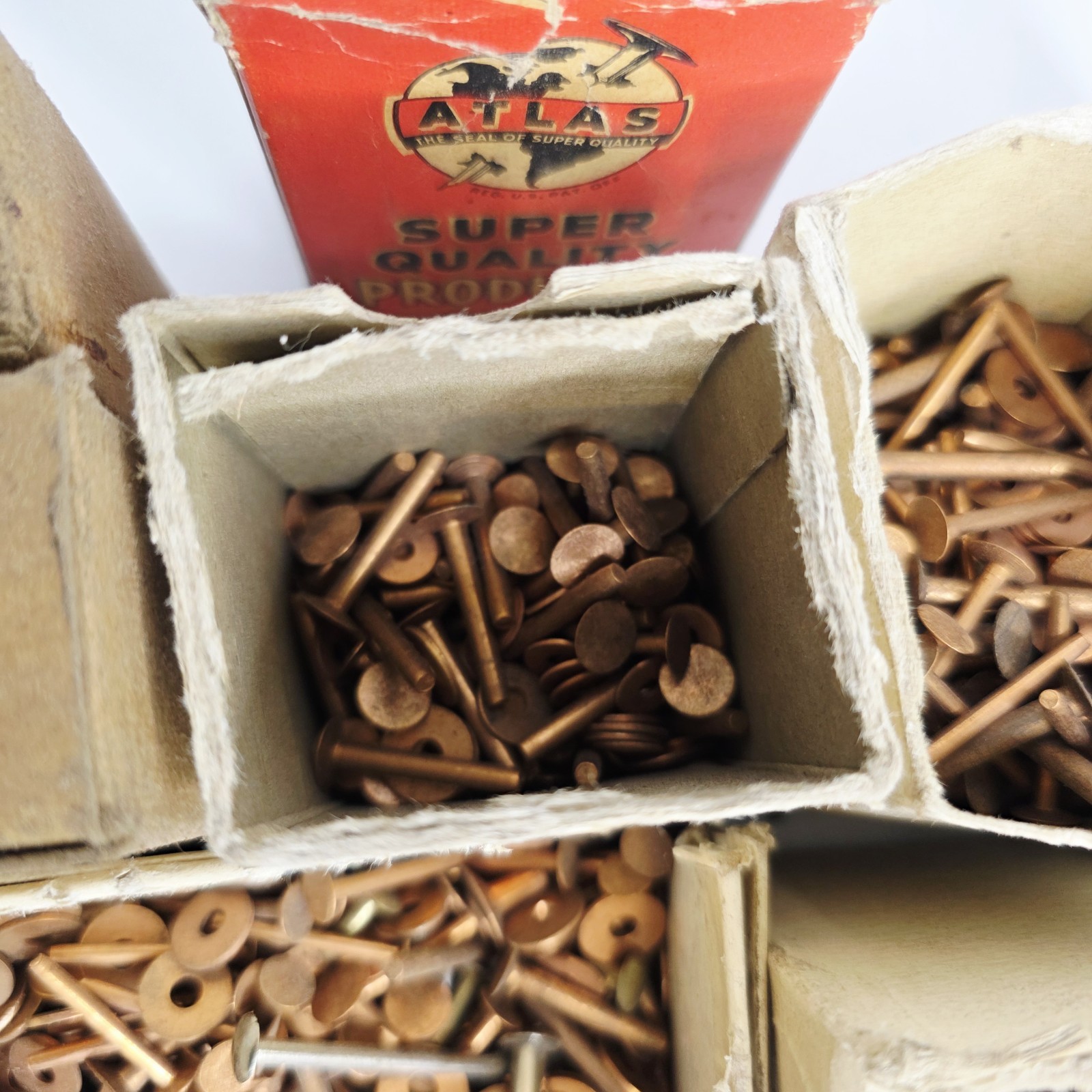 9 Pounds Vintage Copper Steel Belt Fasteners Tubular Rivets Burrs Boxes Lot Bulk
