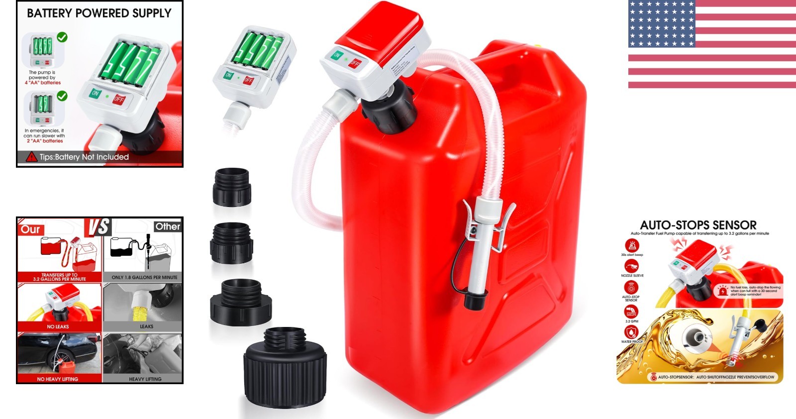 3.2GPM Auto-Stop Sensor Pump with 51″ Hose & 4 Adapters for Efficient Refueling