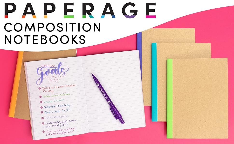 48-Pack Composition Notebook Journals, 120 Pages, Kraft Cover with Rainbow