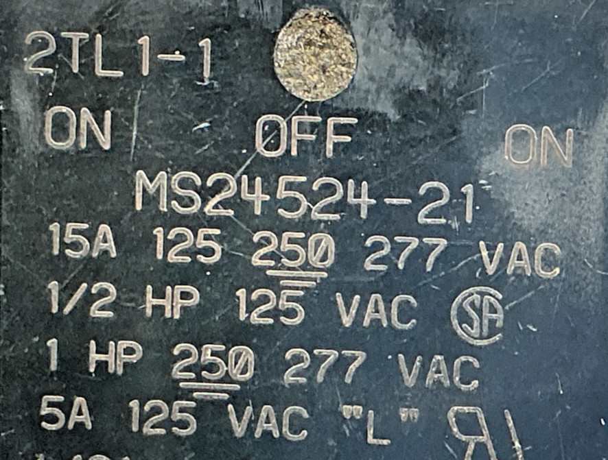 Microswitch MS24524-21 Toggle Switch On/Off/On 1/2HP 15A 277VAC 2TL1-1 MS2452421