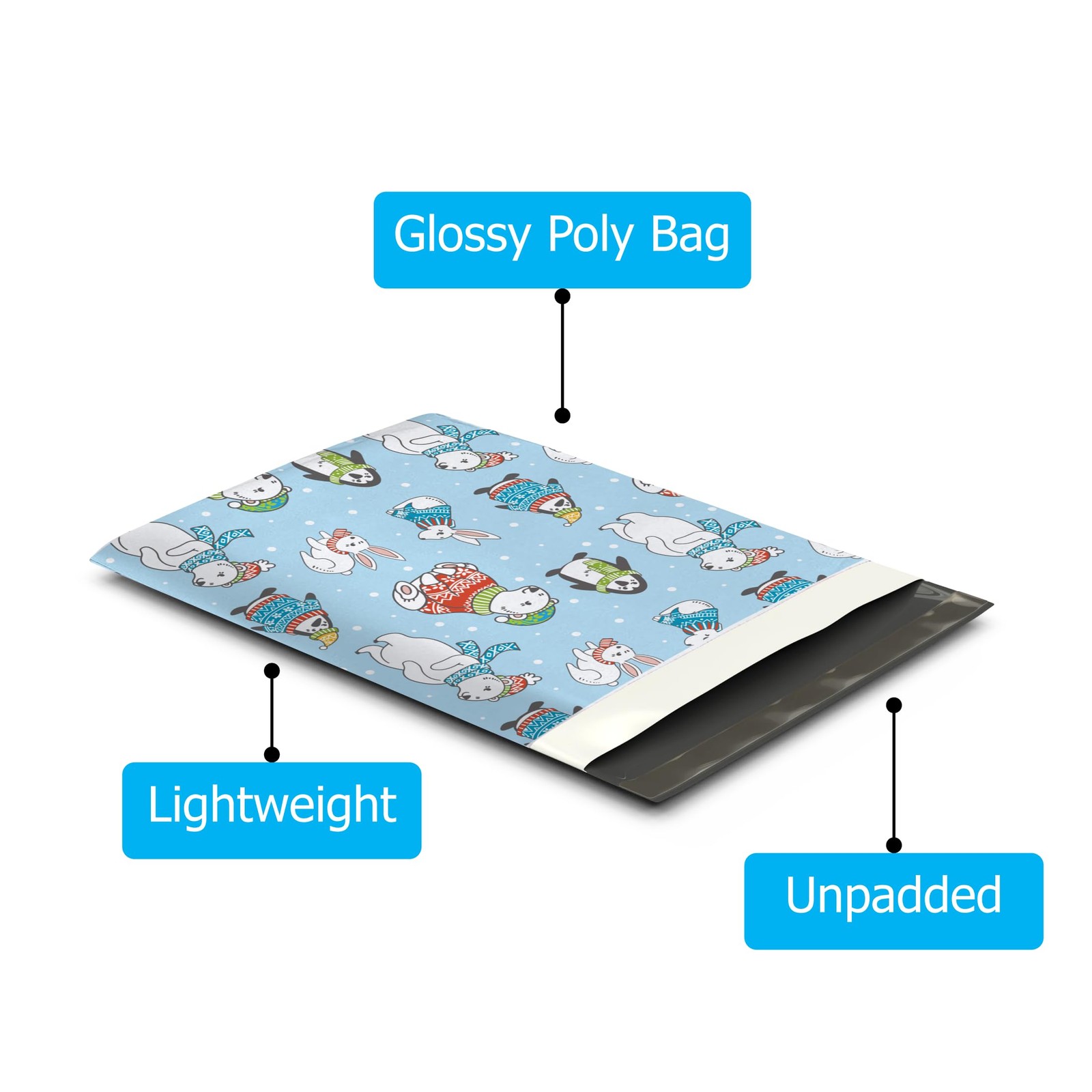 10×13 (100) Winter Animals Poly Mailers Christmas Designer Self Sealing Water…