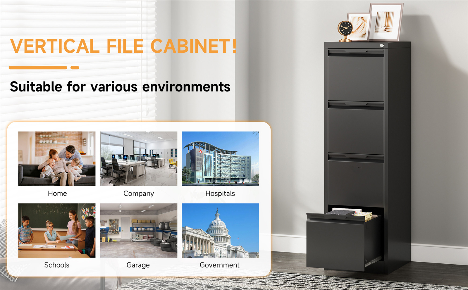 4 Drawer File Cabinet with Lock Metal Vertical Filing Cabinet for Home Office