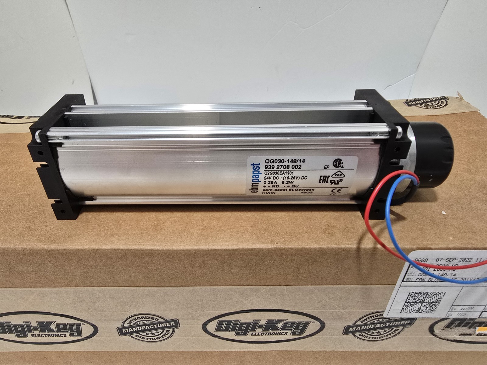Ebm-Papst QG030-148/14 Fan Blower 24V DC 201mm L X 47.5mm H 2 Wire Leads