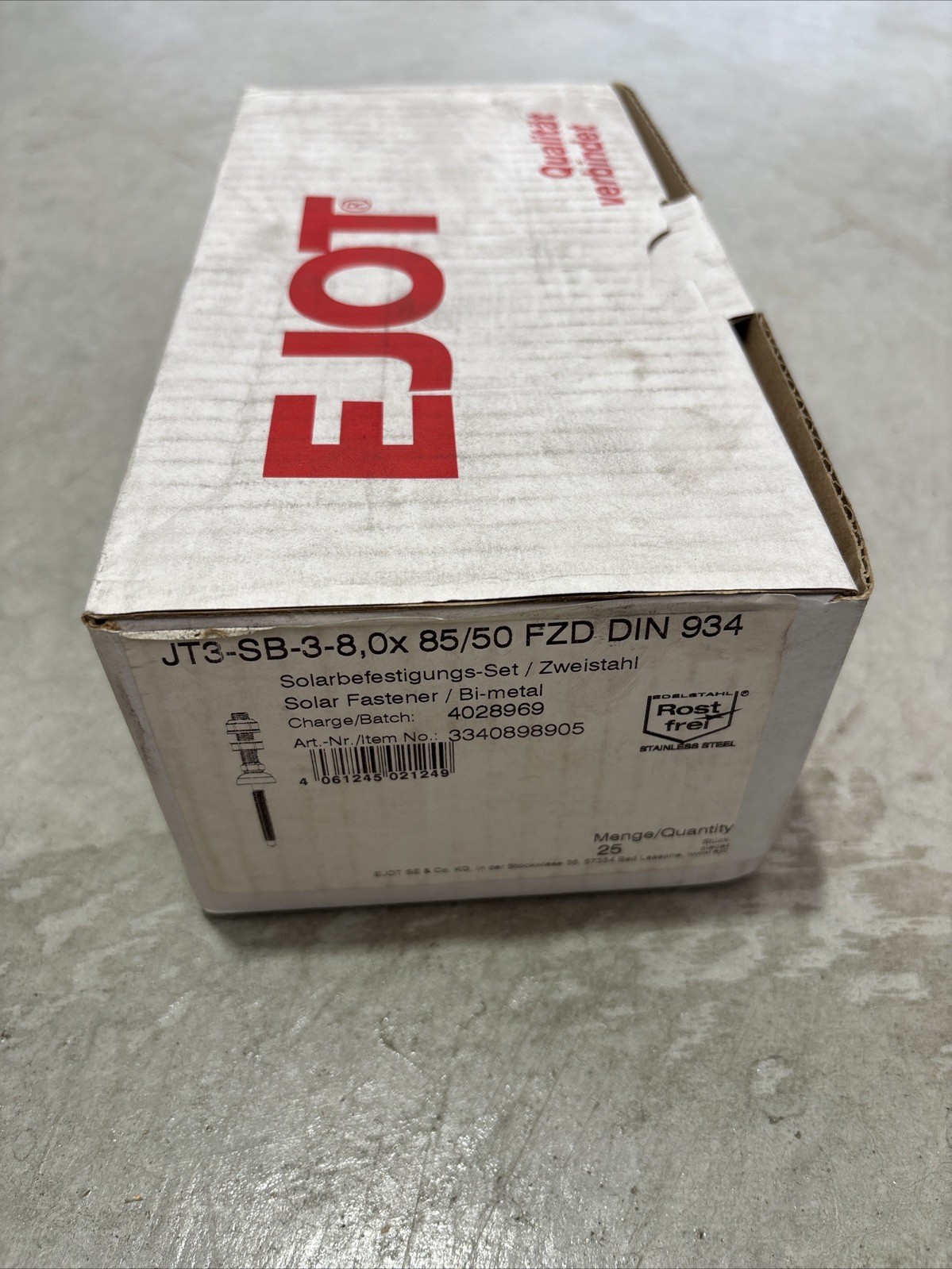 EJOT Solar Fastener Set JA3-SB-8,0×85/50 FDZ DIN934 M10 8.5x50mm Stainless Steel