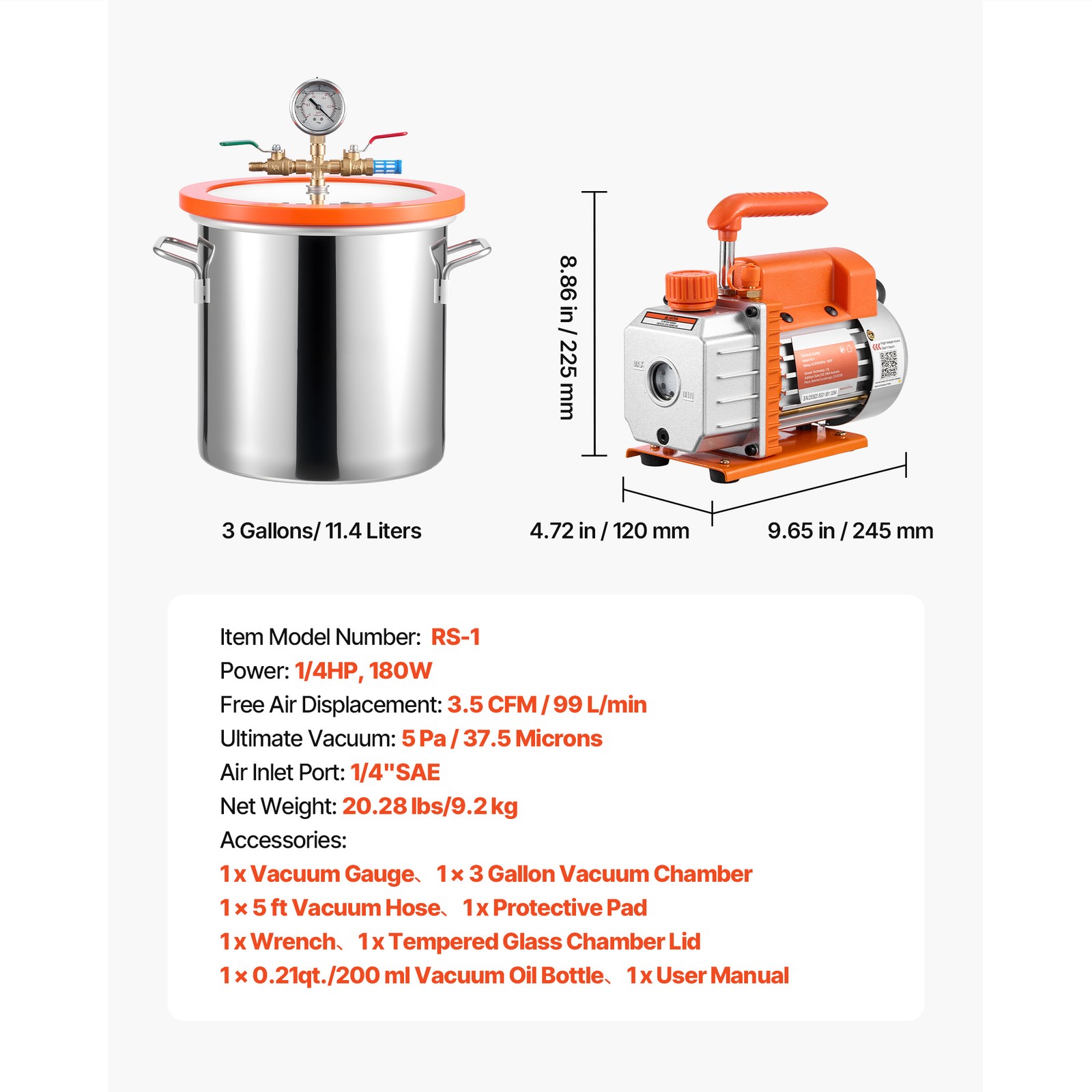 Uimoso 3 Gallon Vacuum Chamber with 3.5 CFM Single Stage Pump for Degassing