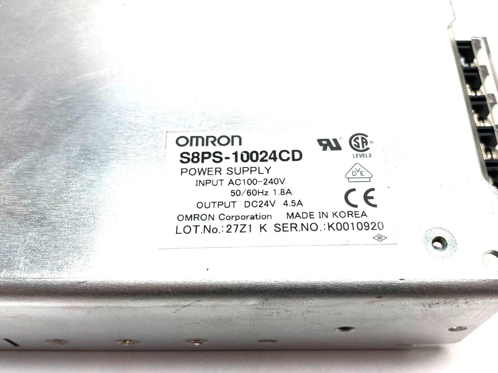 Omron S8PS-10024CD Power Supply DIN Mount AC100-240V 50/60Hz 1.8A Input