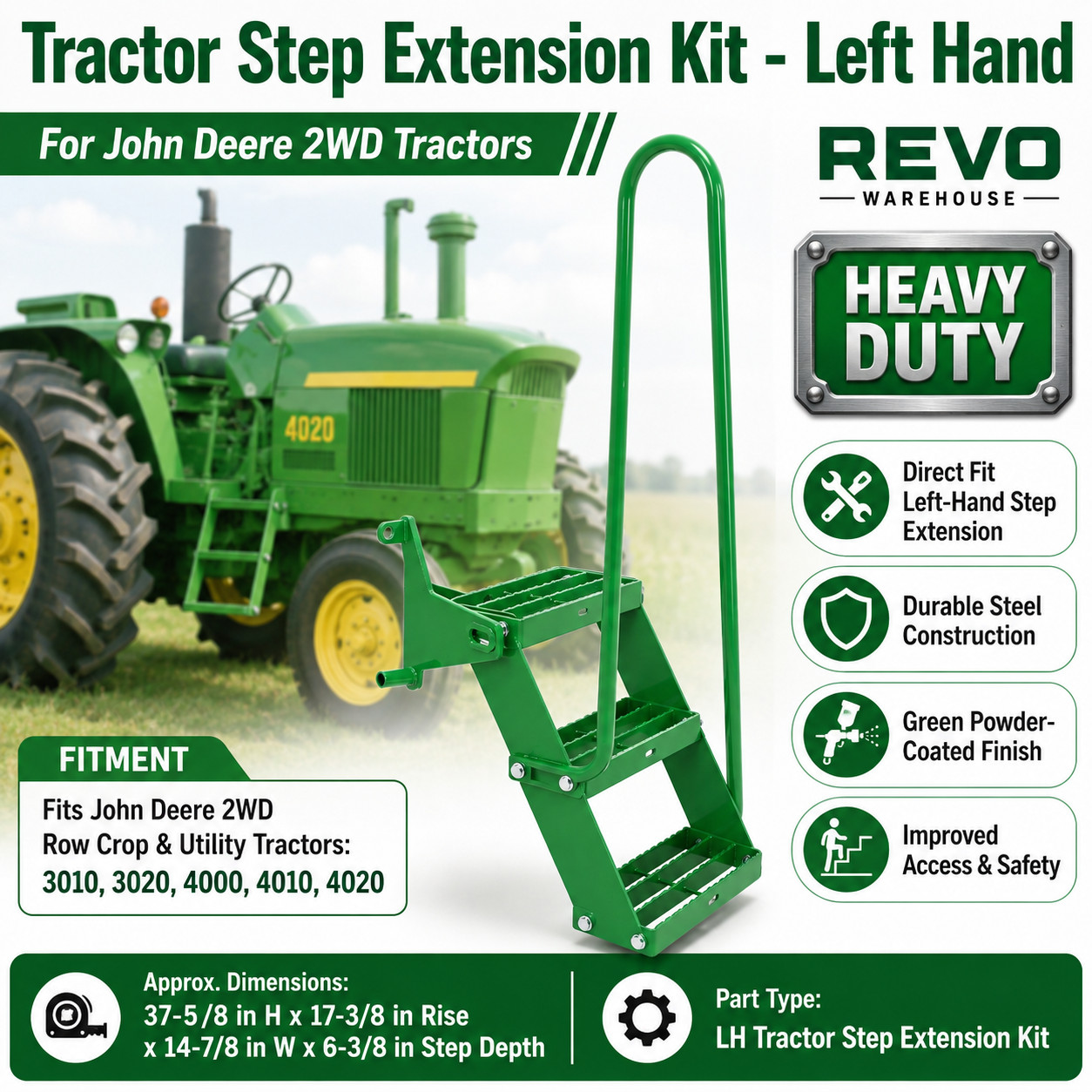 ✅ Tractor Step Extension Kit LH John Deere 3010 3020 4000 4010 4020 2WD Heavy