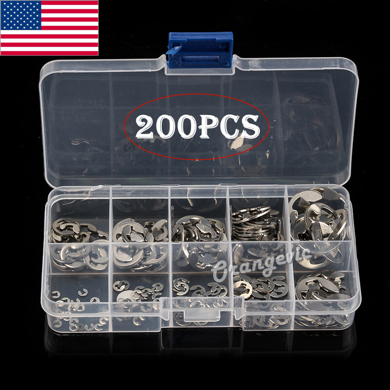 200PCS E Clips C Circlip Retaining Ring Assorted 1.5 – 10mm Stainless Steel Kit