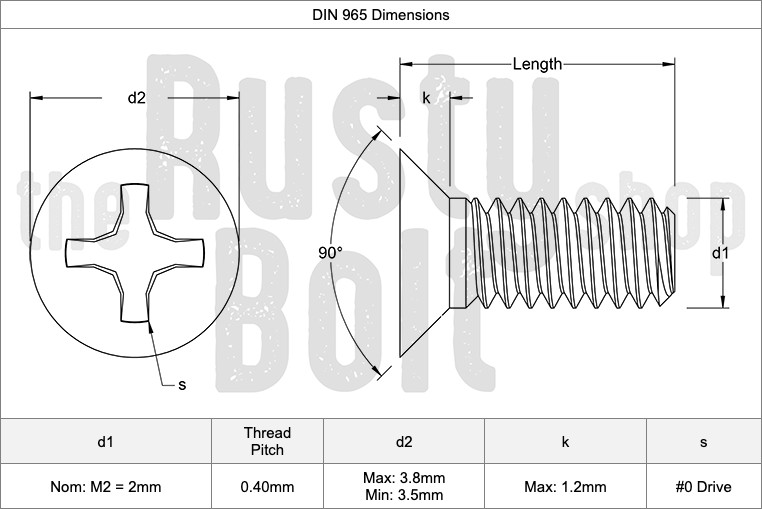 M2 x 6mm, Phillips Flat Head Screws, Steel, Black