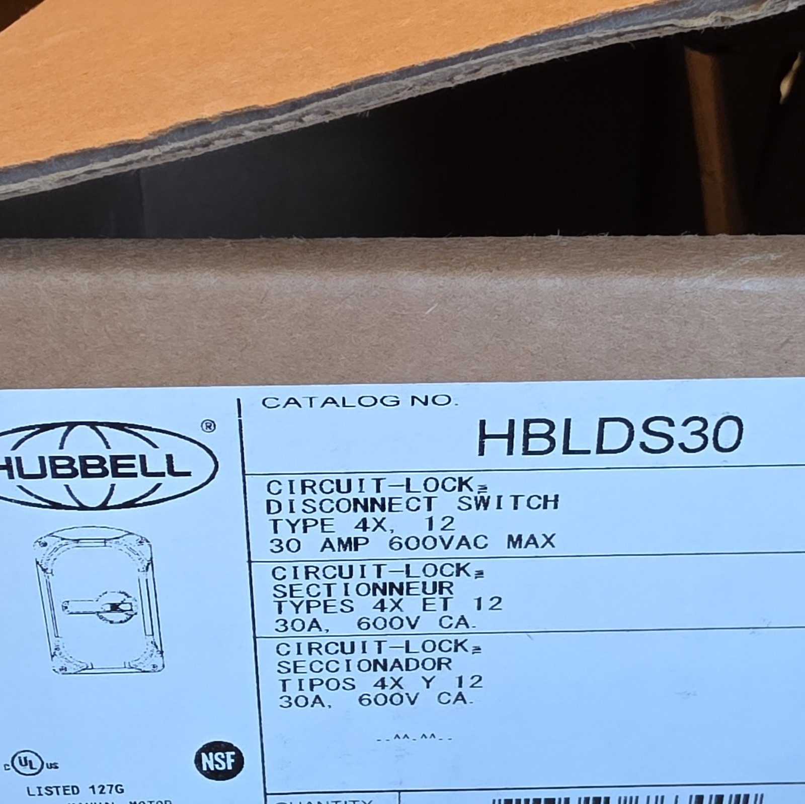 Hubbell HBLDS30 Circuit-Lock Disconnect Switch 30A 600VAC 3P Lockable IP69K