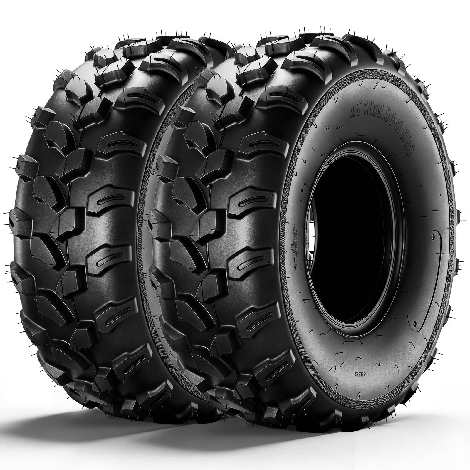 Set of 2 ATV Tires 18×9.5-8 6 Ply Tubeless Directional Knobby Tread