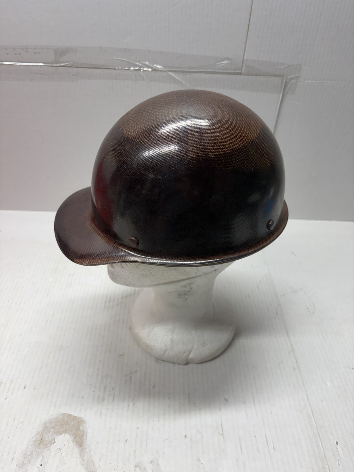 Vintage 1969 MSA Skullgard Fiberglass Brown Hard Hat USA Great Con Class A